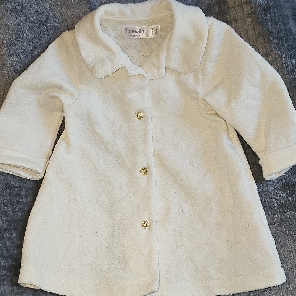 White Textured Coat with Gold Buttons